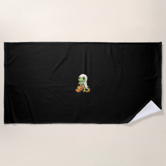 Cute Halloween Turtle Ghost with Candy (4) Beach Towel