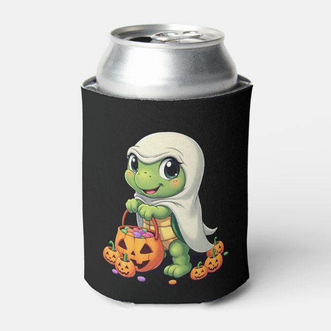 Cute Halloween Turtle Ghost with Candy (4) Can Cooler (Can Front)