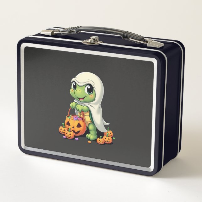Cute Halloween Turtle Ghost with Candy (4) Metal Lunch Box (Front)