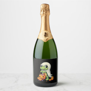 Cute Halloween Turtle Ghost with Candy (4) Sparkling Wine Label