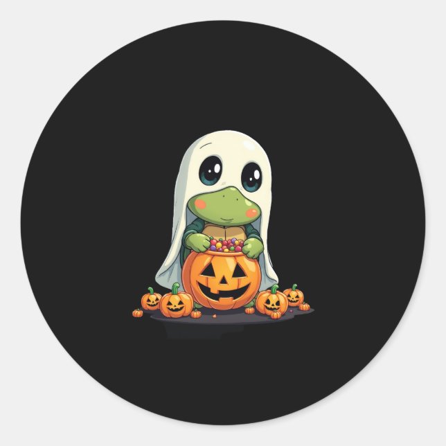 Cute Halloween Turtle Ghost with Candy (5) Classic Round Sticker (Front)