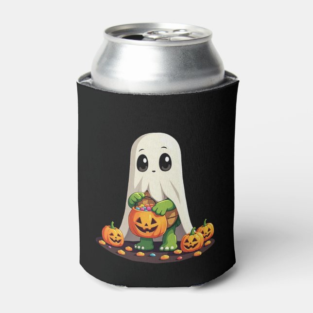 Cute Halloween Turtle Ghost with Candy (6) Can Cooler (Can Front)
