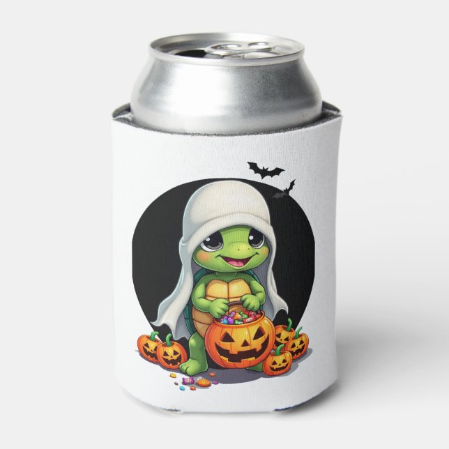 Cute Halloween Turtle Ghost with Candy (7) Can Cooler (Can Front)