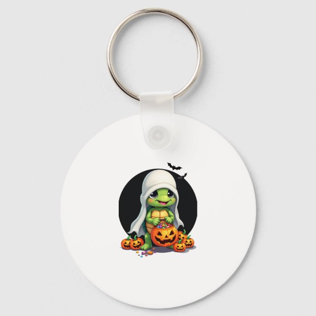 Cute Halloween Turtle Ghost with Candy (7) Keychain (Front)