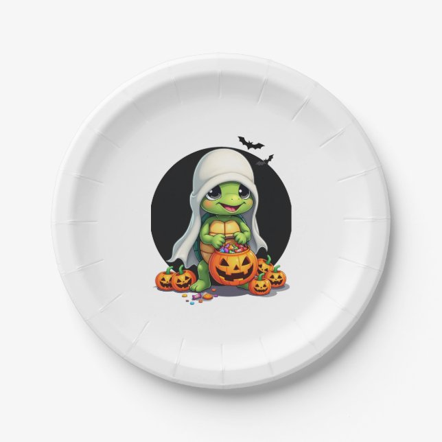 Cute Halloween Turtle Ghost with Candy (7) Paper Plate (Front)