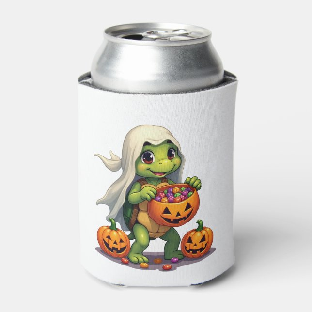 Cute Halloween Turtle Ghost with Candy (8) Can Cooler (Can Front)