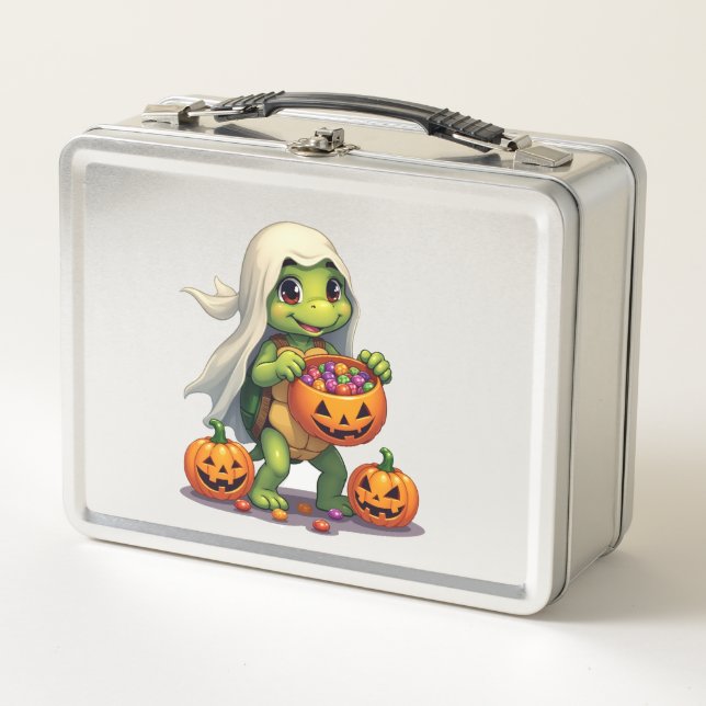 Cute Halloween Turtle Ghost with Candy (8) Metal Lunch Box (Front)