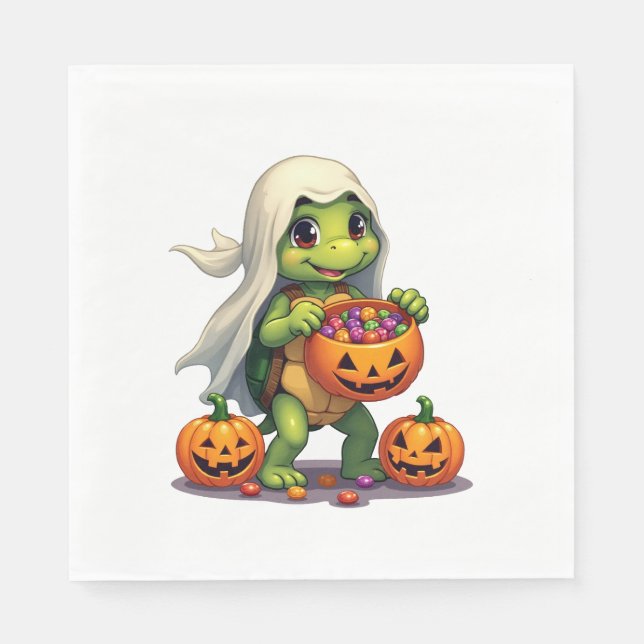 Cute Halloween Turtle Ghost with Candy (8) Napkin (Front)