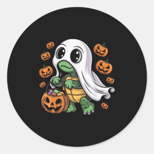 Cute Halloween Turtle Ghost With Candy  Classic Round Sticker