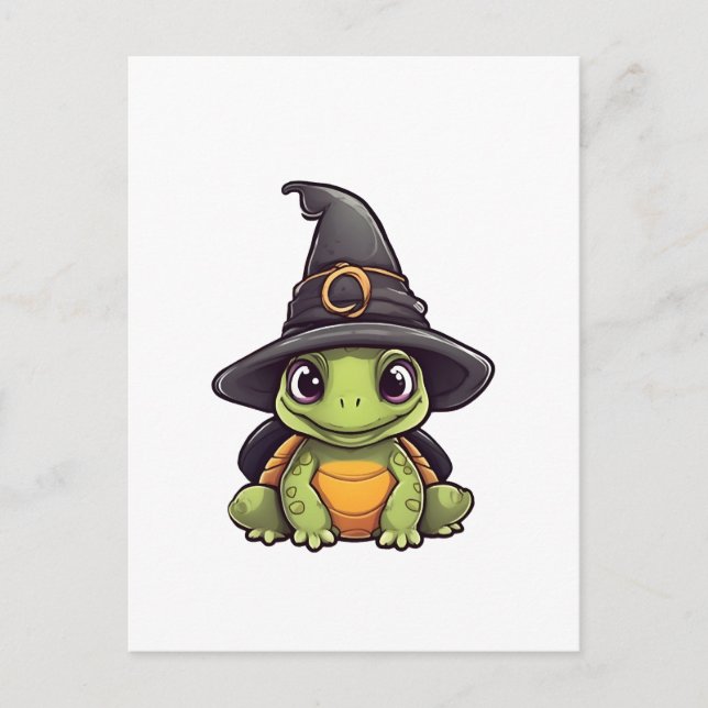 Cute Halloween turtle with a witch hat. Copy Postcard (Front)