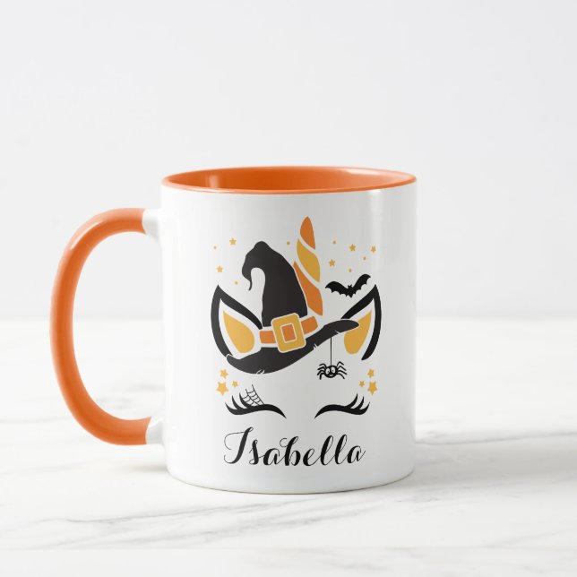 Cute Halloween Unicorn Witch Hat Mug (Left)