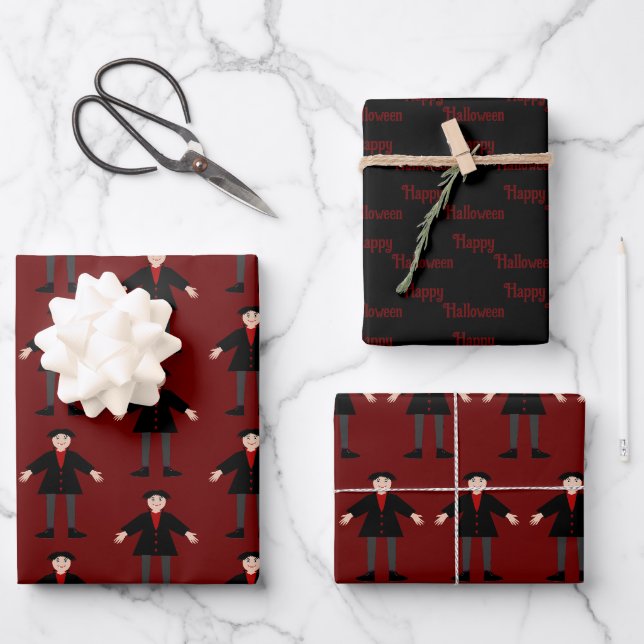 Cute Halloween Vampire Custom Wrapping Paper Sheet (Front)
