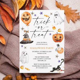 Cute Halloween Watercolor Party Invitation