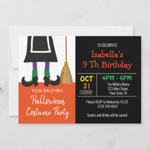 Cute Halloween Witch Birthday Invitation