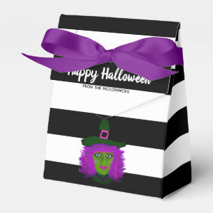 Cute Halloween Witch Black Striped Party Name Favor Box