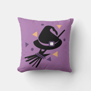 Cute Halloween Witch Broom Confetti Throw Pillow