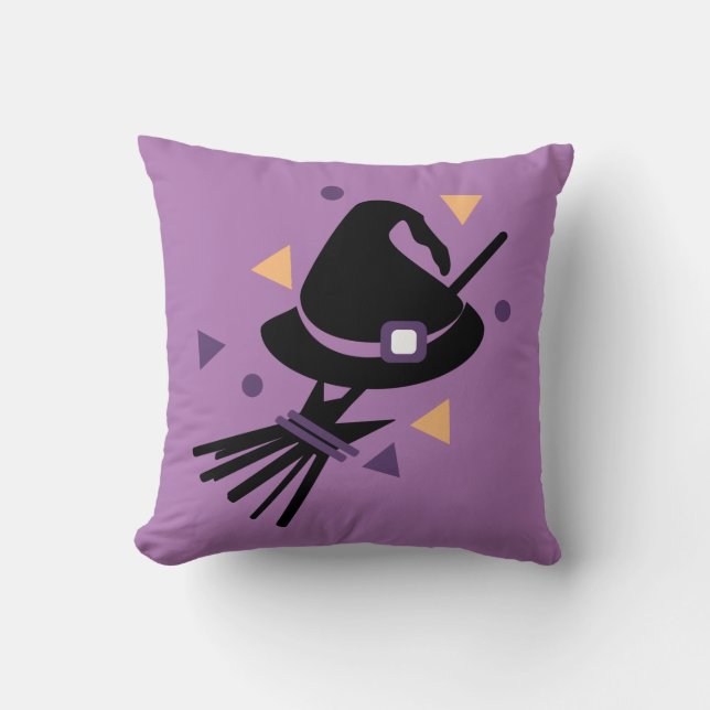 Cute Halloween Witch Broom Confetti Throw Pillow (Front)