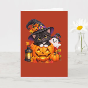 Cute Halloween Witch Cat and Ghost Personalized To Card