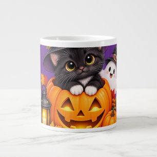 Cute Halloween Witch Cat and Ghost Personalized To Large Coffee Mug