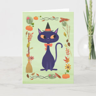 Cute Halloween Witch Cat Card