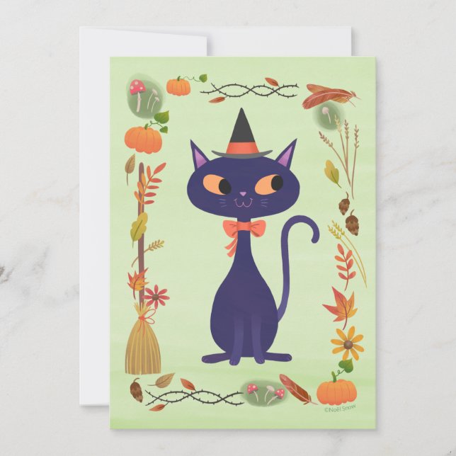 Cute Halloween Witch Cat DIY Blank Invitation (Front)
