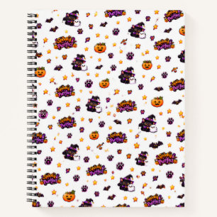 Cute Halloween Witch Cat Notebook with Spooky & Pu