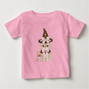 Cute Halloween Witch Cat Pink Pumpkin Baby T-Shirt