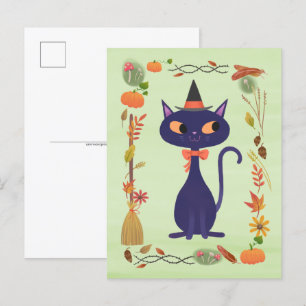 Cute Halloween Witch Cat Postcard