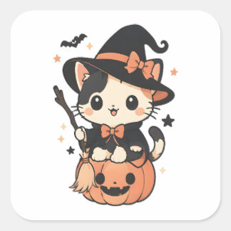 Cute Halloween Witch Cat Pumpkin Sticker