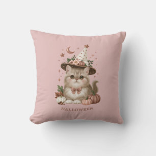Cute Halloween Witch Cat Pumpkin Throw Pillow