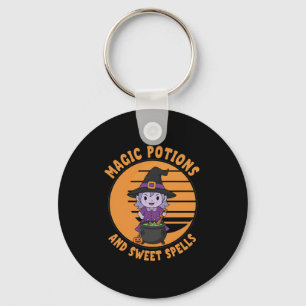 Cute Halloween Witch & Cauldron Keychain
