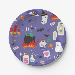 cute halloween witch cauldron tombstone graveyard paper plate