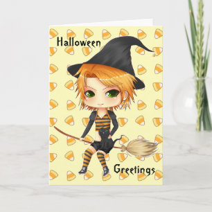Cute Halloween witch chibi card for your text