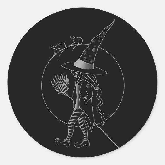 Cute Halloween Witch Classic Round Sticker (Front)