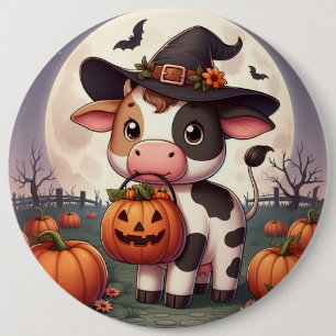 Cute Halloween witch cow 6 Inch Round Button