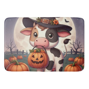 Cute Halloween witch cow Bath Mat