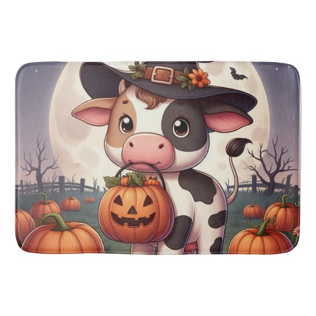 Cute Halloween witch cow Bath Mat (Front)