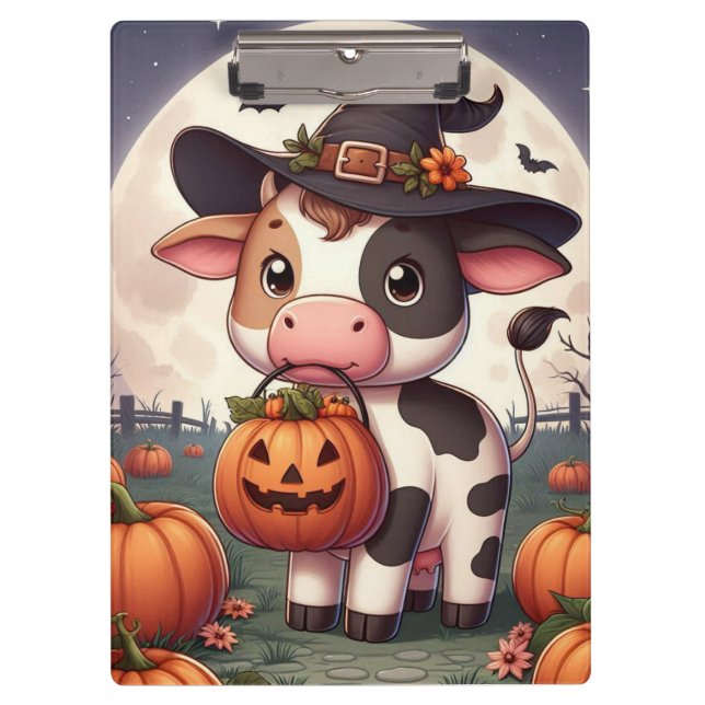 Cute Halloween witch cow Clipboard (Front)