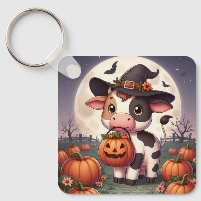 Cute Halloween witch cow Keychain (Front)