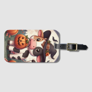 Cute Halloween witch cow Luggage Tag