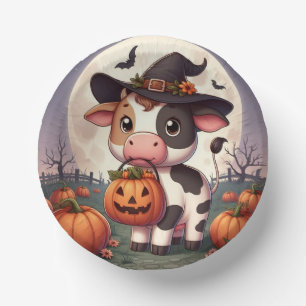 Cute Halloween witch cow Paper Plate