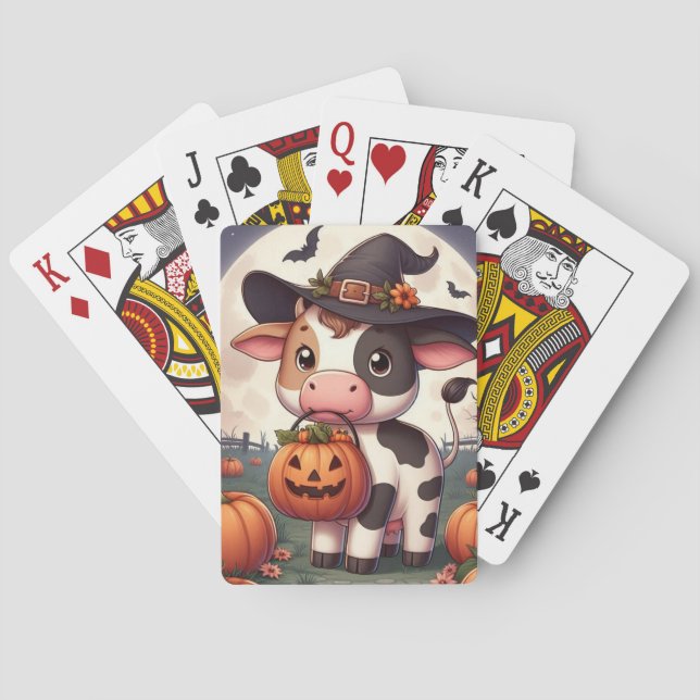 Cute Halloween witch cow Playing Cards (Back)