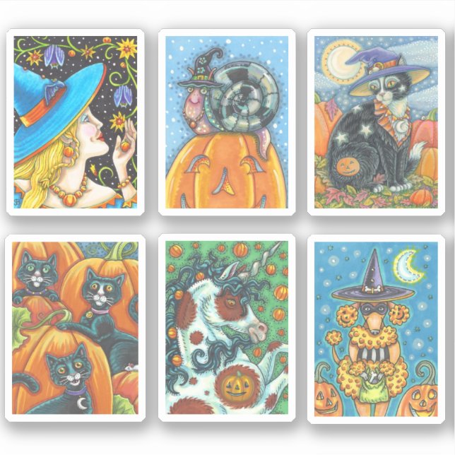 CUTE HALLOWEEN WITCH DOG BLACK CAT UNICORN & BUG (Front)