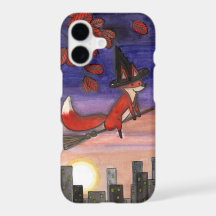 Cute Halloween Witch Fox Flying Broomstick Tough P