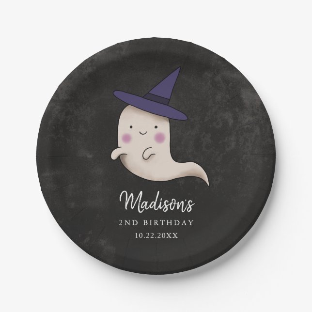 Cute Halloween Witch Ghost Birthday Party Paper Plate (Front)