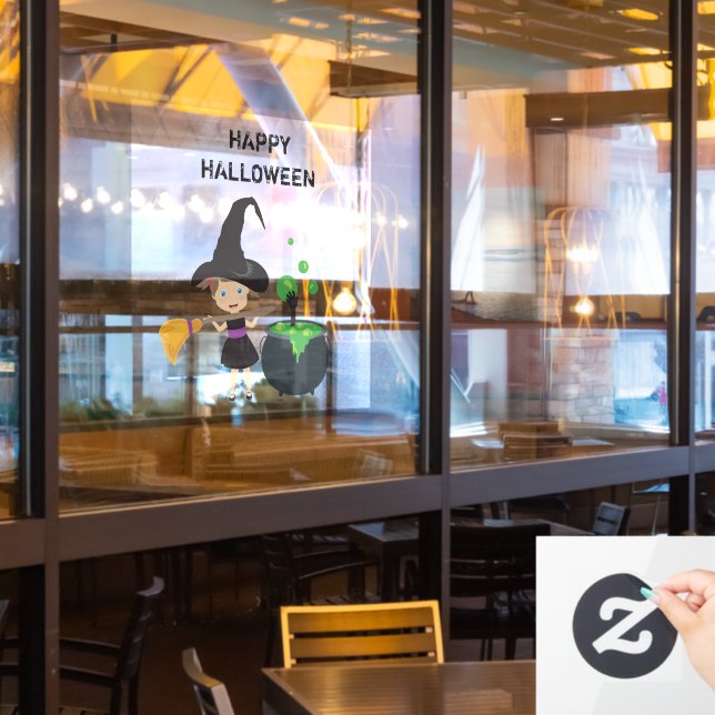 Cute Halloween Witch Happy Halloween Window Cling (Restaurant Window)