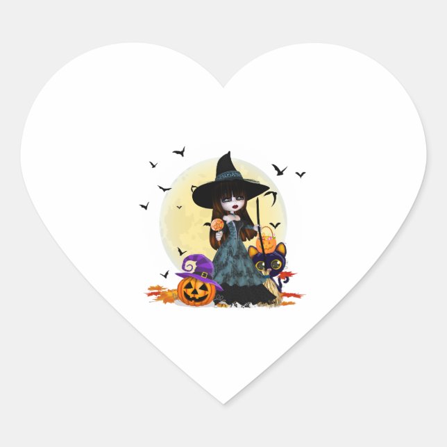 Cute Halloween Witch Heart Sticker (Front)