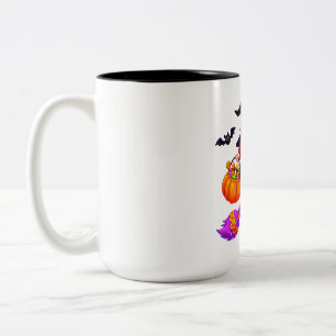 Cute Halloween Witch on Broom Two-Tone Coffee Mug