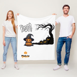 Cute Halloween Witch Pumpkin Spooky Boo Haunted Fleece Blanket