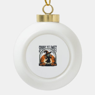 Cute Halloween Witch Spooky Yet Sweet Vintage Tee_ Ceramic Ball Christmas Ornament